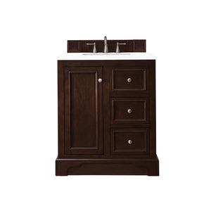 De Soto 30" Single Vanity, Burnished Mahogany w/ 3 CM White Zeus Quartz Top James Martin Vanities