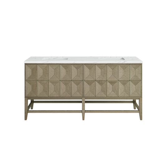 Emmeline 72" Double Vanity, Pebble Oak w/ 3CM Etehreal Noctis Top James Martin Vanities