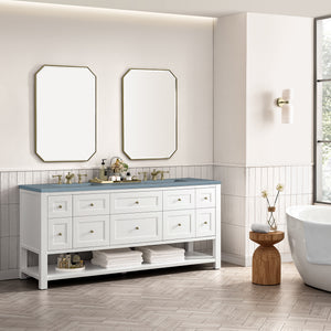 Breckenridge 72" Double Vanity, Bright White w/ 3CM Cala Blue Top James Martin Vanities