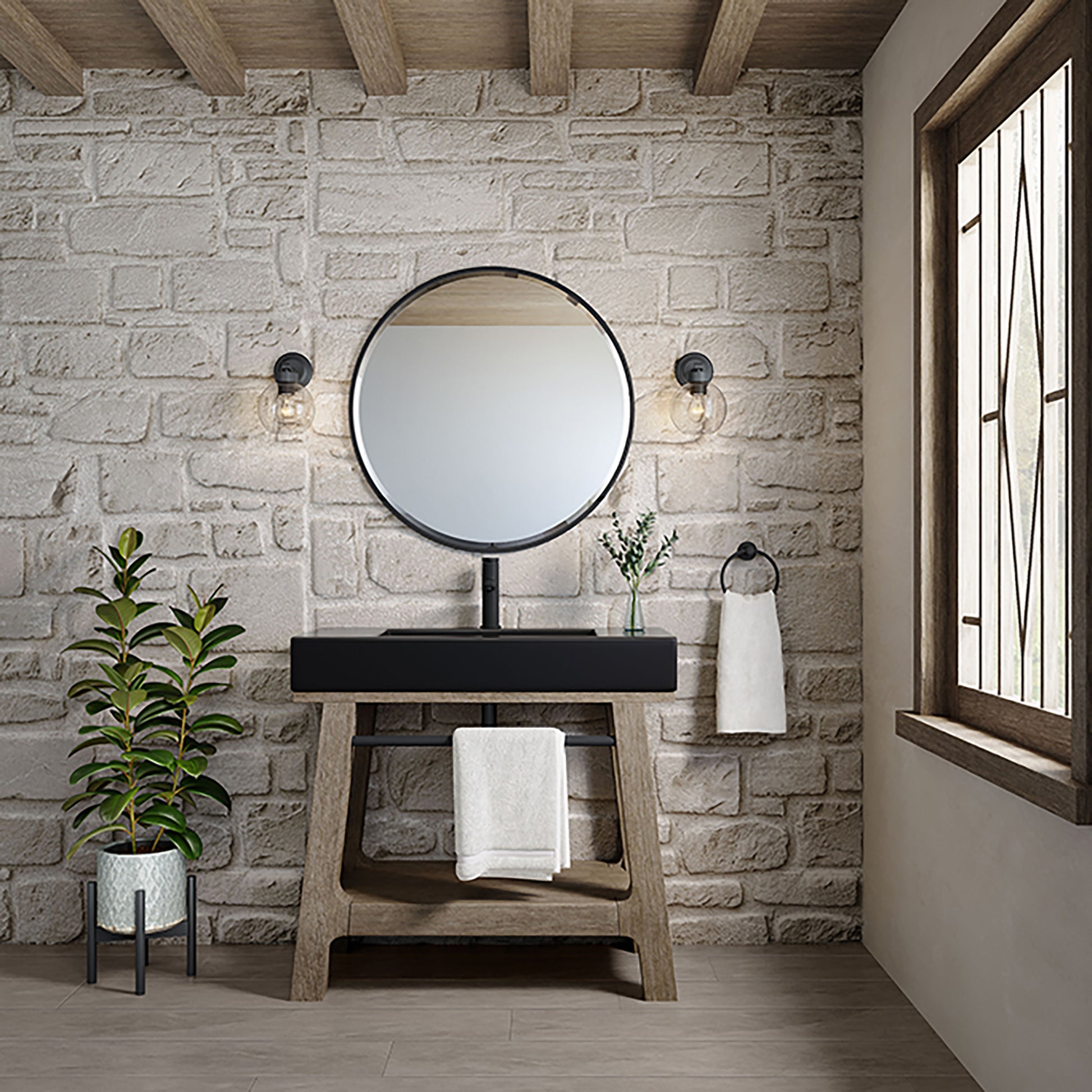 Auburn 36" Sink Console, Weathered Timber w/ Black Matte Mineral Composite Top James Martin Vanities