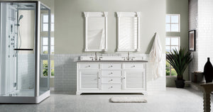 Savannah 72" Double Vanity Cabinet, Bright White, w/ 3 CM Grey Expo Quartz Top James Martin