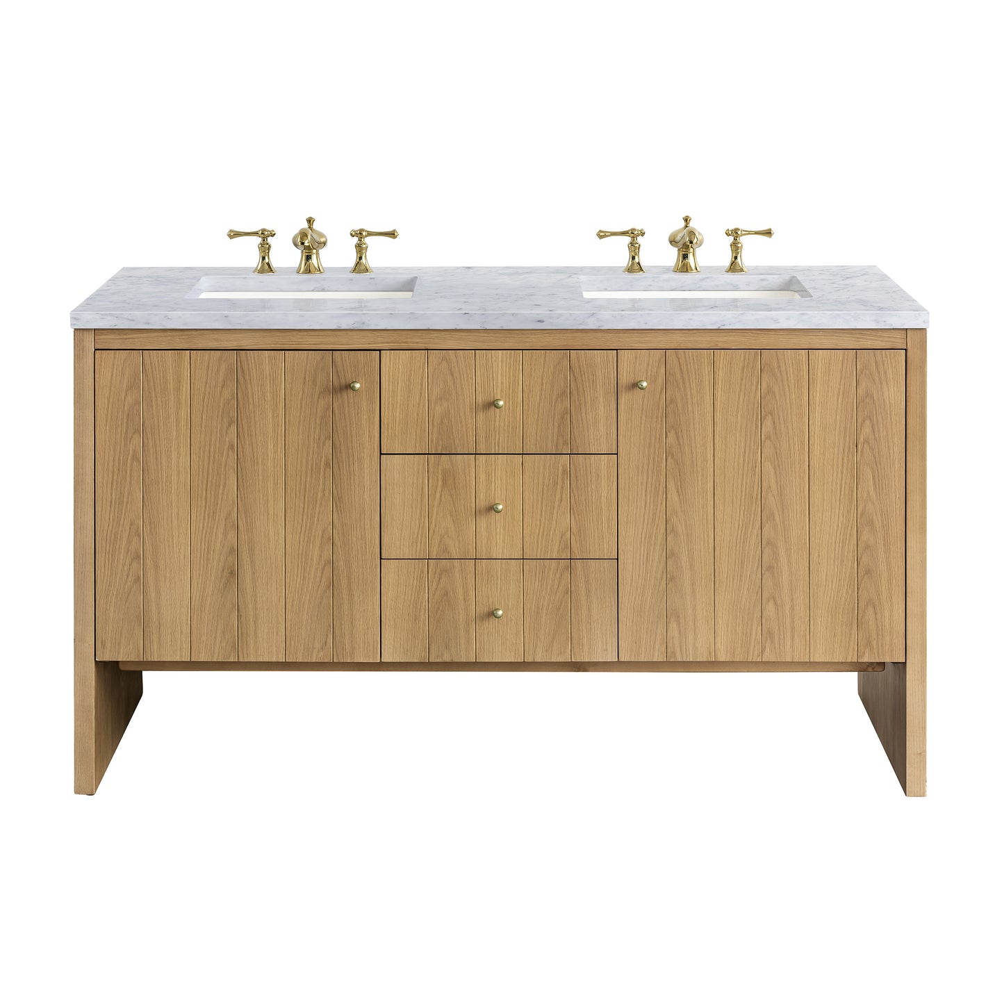 Hudson 60" Double Vanity, Light Natural Oak w/ 3CM Carrara Marble Top James Martin Vanities