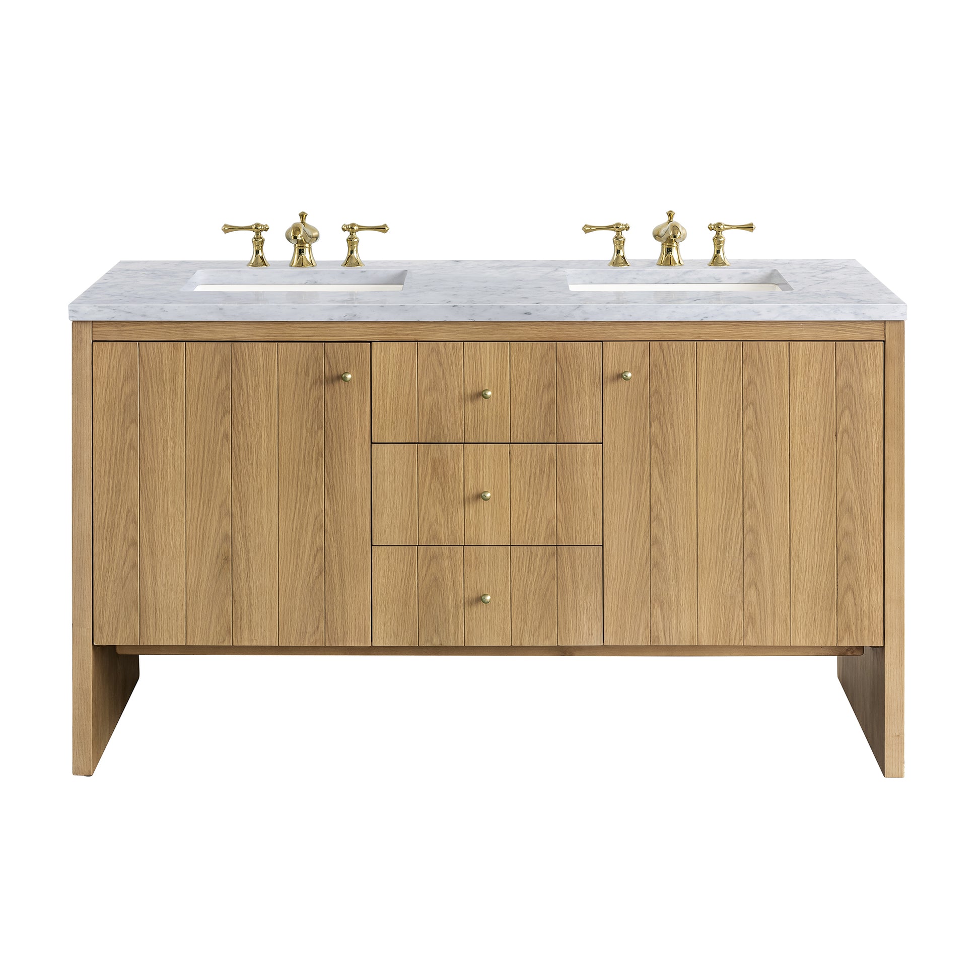 Hudson 60" Double Vanity, Light Natural Oak w/ 3CM Carrara Marble Top James Martin Vanities