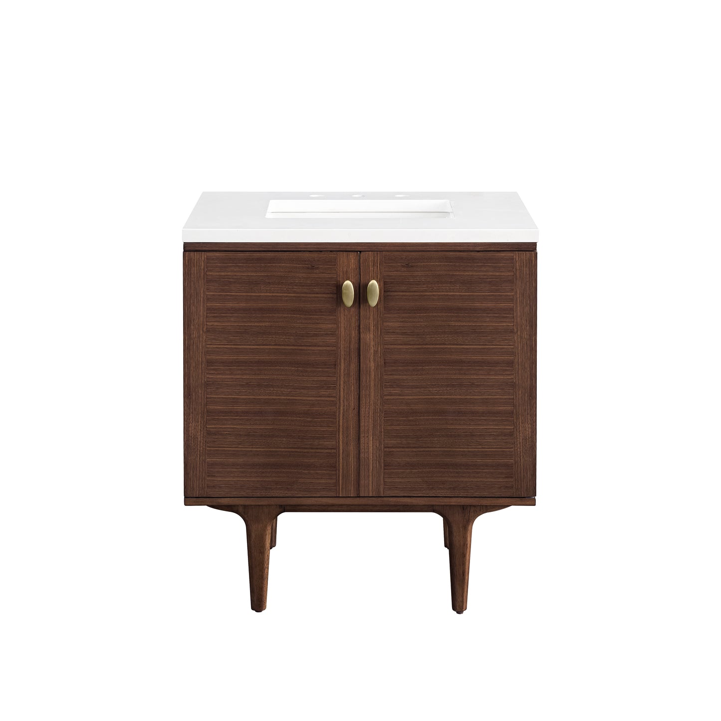Amberly 30" Single Vanity, Mid-Century Walnut w/ 3CM White Zeus Top James Martin Vanities