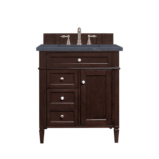 Brittany 30" Single Vanity, Burnished Mahogany, w/ 3 CM Charcoal Soapstone Quartz Top James Martin Vanities