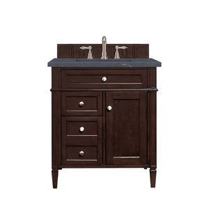 Brittany 30" Single Vanity, Burnished Mahogany, w/ 3 CM Charcoal Soapstone Quartz Top James Martin Vanities