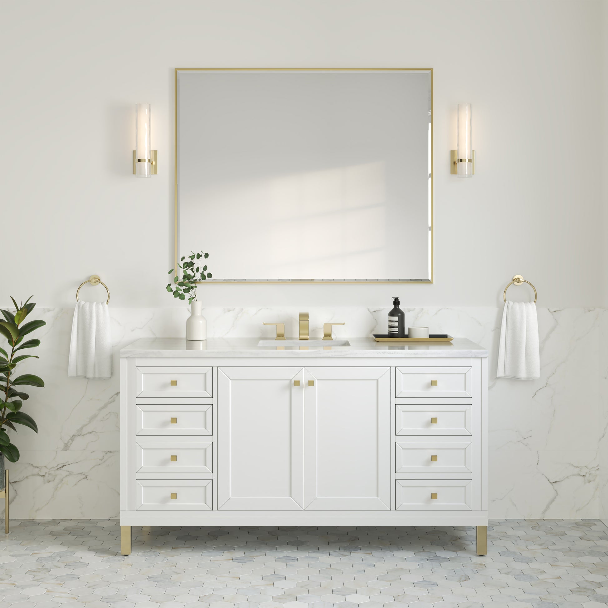 Chicago 60" Single Vanity, Glossy White w/ 3CM Arctic Fall Top James Martin Vanities
