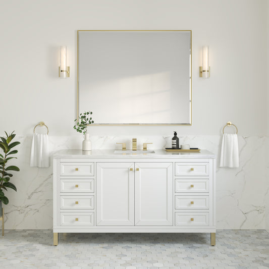 Chicago 60" Single Vanity, Glossy White w/ 3CM Arctic Fall Top James Martin Vanities
