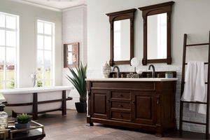 Brookfield 60" Double Vanity, Burnished Mahogany w/ 3 CM Eternal Marfil Quartz Top James Martin Vanities