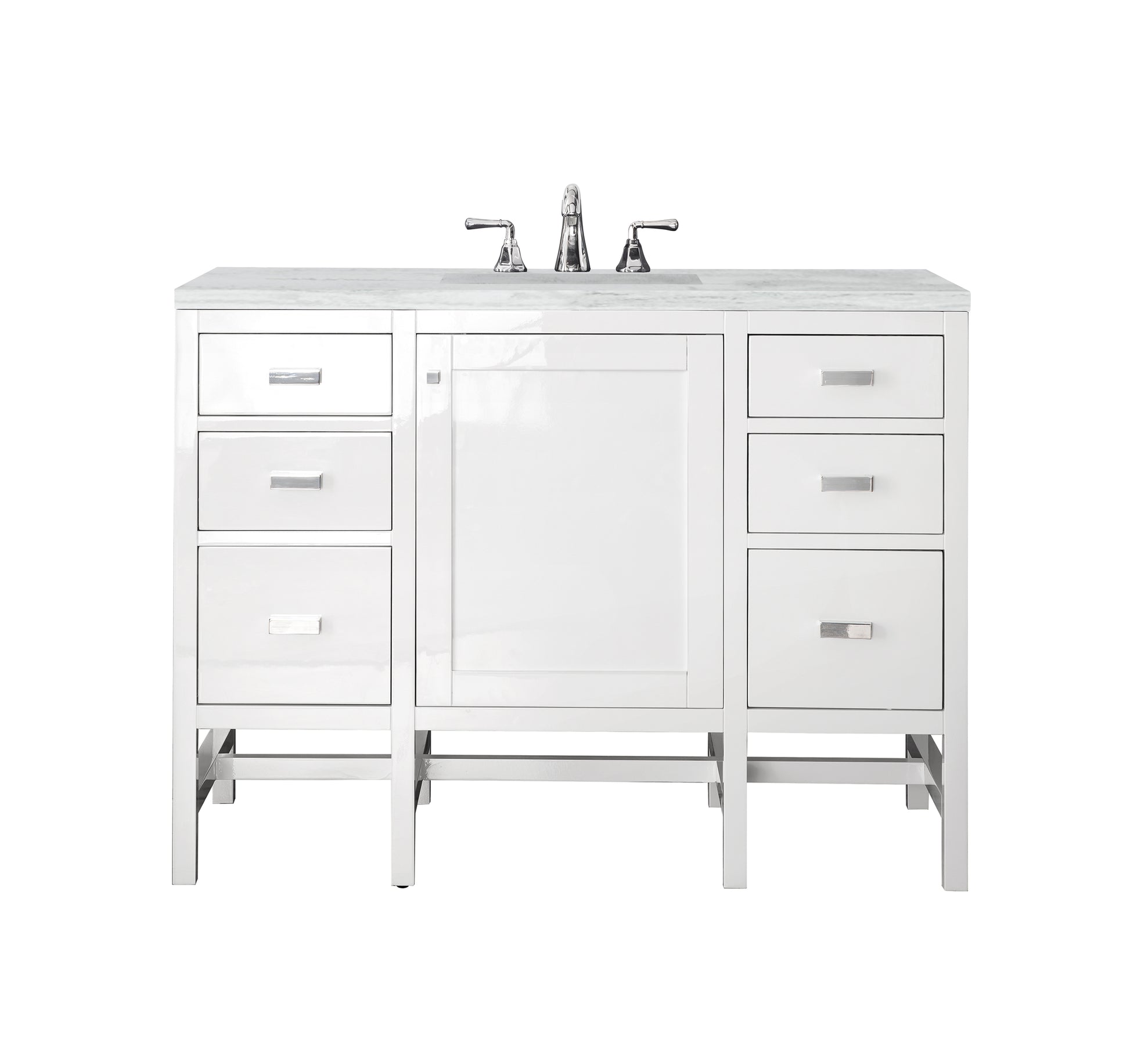 Addison 48" Single Vanity Cabinet, Glossy White, w/ 3 CM Arctic Fall Solid Surface Countertop James Martin Vanities