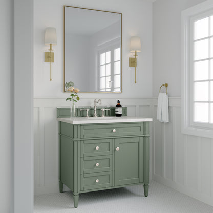 Brittany 36" Single Vanity, Smokey Celadon w/ 3CM White Zeus Top James Martin Vanities