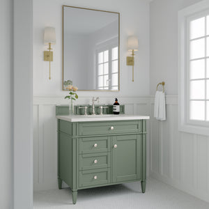 Brittany 36" Single Vanity, Smokey Celadon w/ 3CM White Zeus Top James Martin Vanities