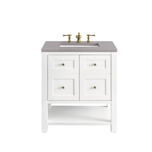 Breckenridge 30" Single Vanity, Bright White w/ 3CM Grey Expo Top James Martin Vanities