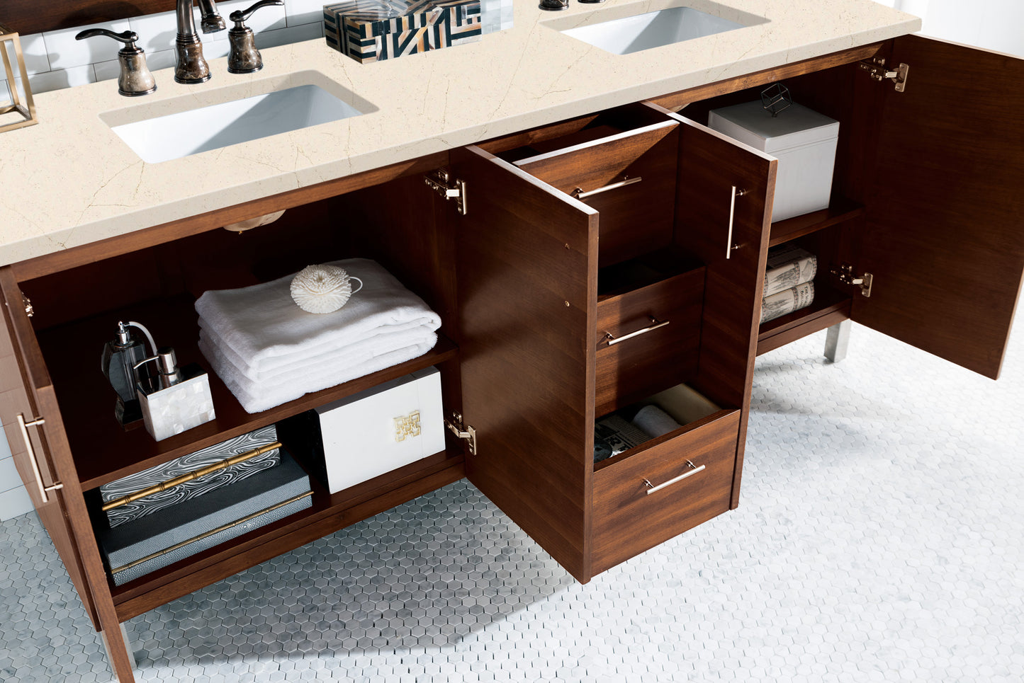 Bathroom Vanities Outlet Atlanta Renovate for LessMetropolitan 72" Double Vanity, American Walnut, w/ 3 CM Eternal Marfil Quartz Top