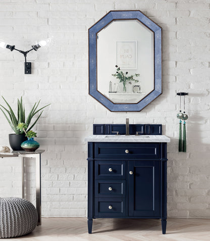 Brittany 30" Single Vanity, Victory Blue w/ 3 CM Carrara Marble Top James Martin Vanities