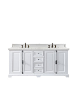 Providence 72" Double Vanity Cabinet, Bright White, w/ 3 CM Eternal Jasmine Pearl Quartz Top James Martin