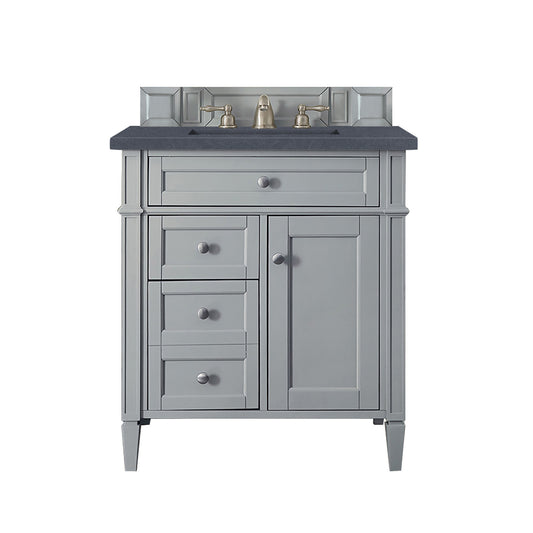 Brittany 30" Single Vanity, Urban Gray, w/ 3 CM Charcoal Soapstone Quartz Top James Martin Vanities