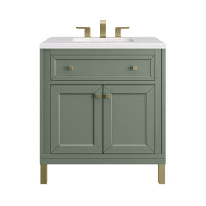 Chicago 30" Single Vanity, Smokey Celadon w/ 3CM White Zeus Top James Martin Vanities