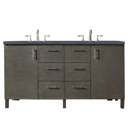 Metropolitan 60" Double Vanity, Silver Oak, w/ 3 CM Charcoal Soapstone Quartz Top James Martin Vanities