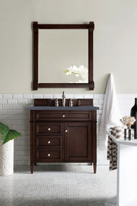 Brittany 36" Burnished Mahogany Single Vanity w/ 3 CM Charcoal Soapstone Quartz Top James Martin Vanities