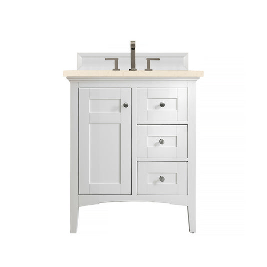 Palisades 30" Single Vanity, Bright White, w/ 3 CM Eternal Marfil Quartz Top James Martin Vanities