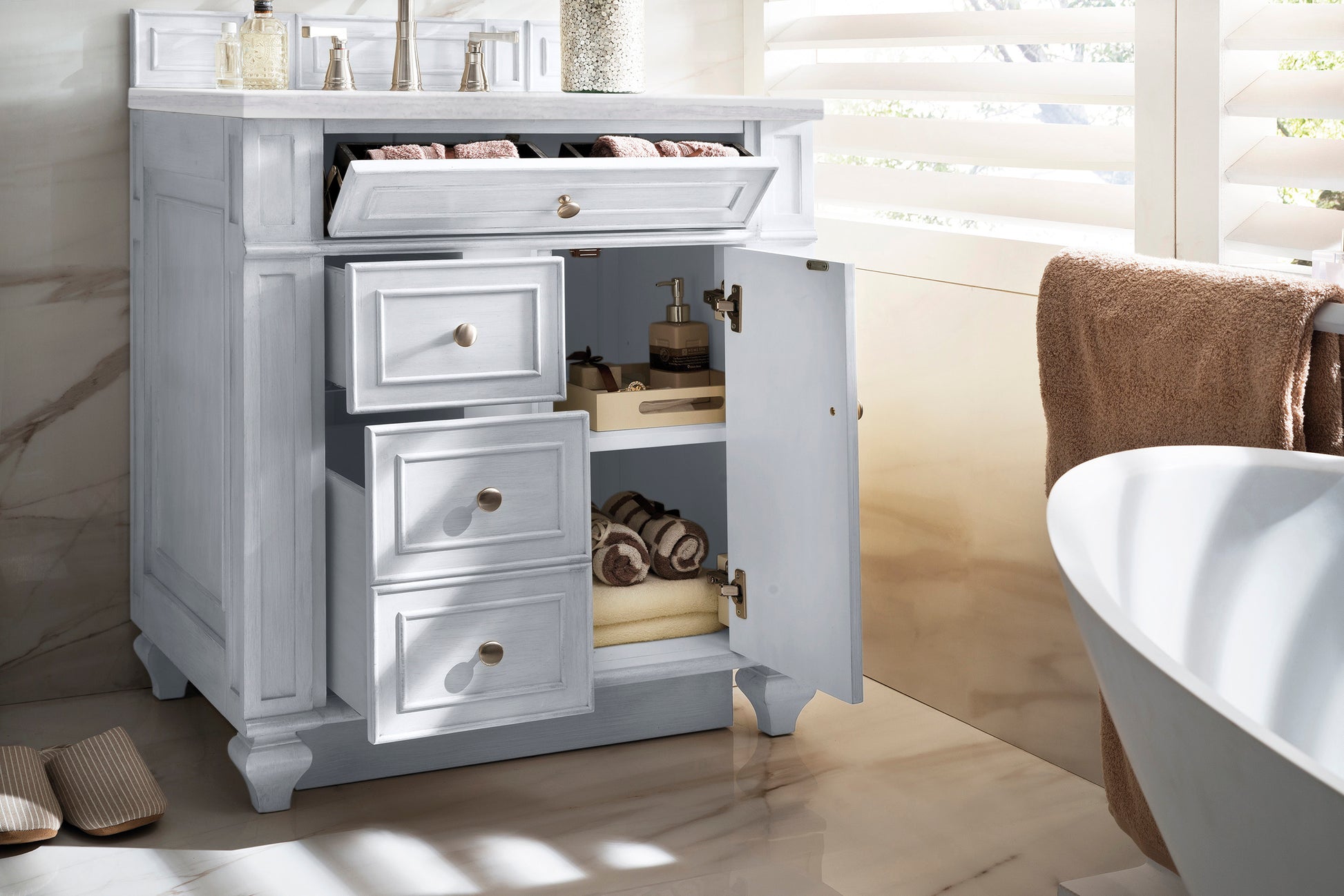 Bathroom Vanities Outlet Atlanta Renovate for LessBristol 30" Single Vanity, Bright White, w/ 3 CM Arctic Fall Solid Surface Top