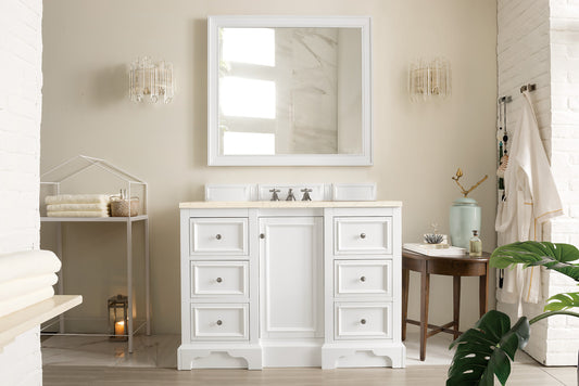 De Soto 48" Single Vanity, Bright White w/ 3 CM Eternal Marfil Quartz Top James Martin Vanities