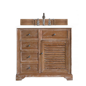 Savannah 36" Single Vanity Cabinet, Driftwood, w/ 3 CM White Zeus Quartz Top James Martin Vanities