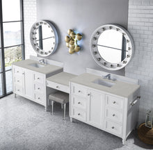 Load image into Gallery viewer, Bathroom Vanities Outlet Atlanta Renovate for LessCopper Cove Encore 122&quot; Double Vanity Set, Bright White w/ Makeup Table, 3 CM Eternal Serena Quartz Top