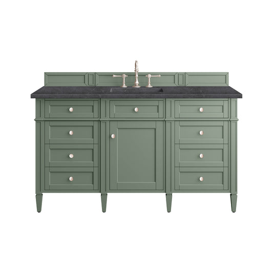 Brittany 60" Single Vanity, Smokey Celadon w/ 3CM Charcoal Soapstone Top James Martin Vanities