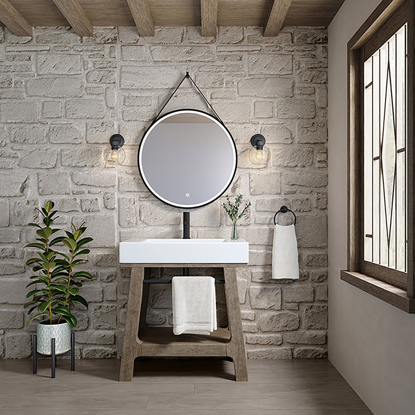 Auburn 31.5" Sink Console, Weathered Timber w/ Glossy White Mineral Composite Top James Martin Vanities