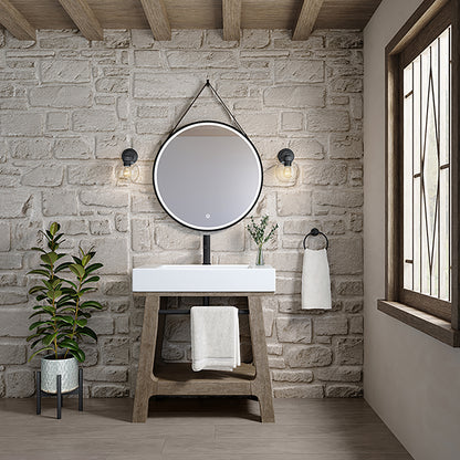 Auburn 31.5" Sink Console, Weathered Timber w/ Glossy White Mineral Composite Top James Martin Vanities