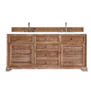 Savannah 72" Double Vanity Cabinet, Driftwood, w/ 3 CM White Zeus Quartz Top James Martin Vanities