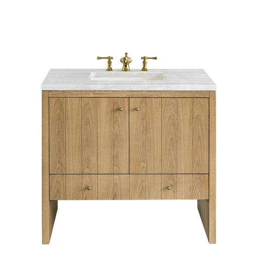 Hudson 36" Single Vanity, Light Natural Oak w/ 3CM Arctic Fall Top James Martin Vanities