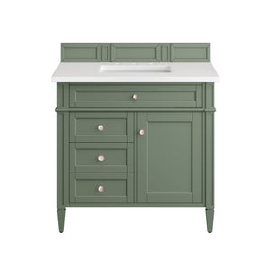 Brittany 36" Single Vanity, Smokey Celadon w/ 3CM White Zeus Top James Martin Vanities