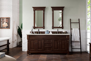 Brookfield 72" Double Vanity, Burnished Mahogany w/ 3 CM Arctic Fall Solid Surface Top James Martin Vanities