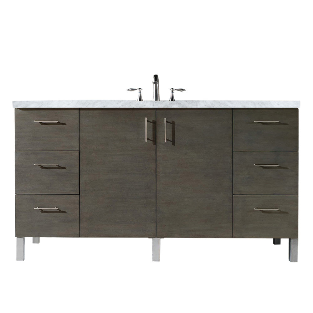 Metropolitan 60" Silver Oak Single Vanity w/ 3 CM Carrara Marble Top James Martin Vanities