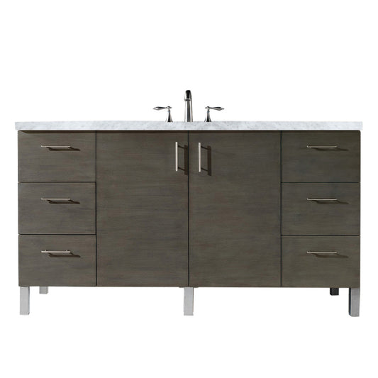 Metropolitan 60" Silver Oak Single Vanity w/ 3 CM Carrara Marble Top James Martin Vanities