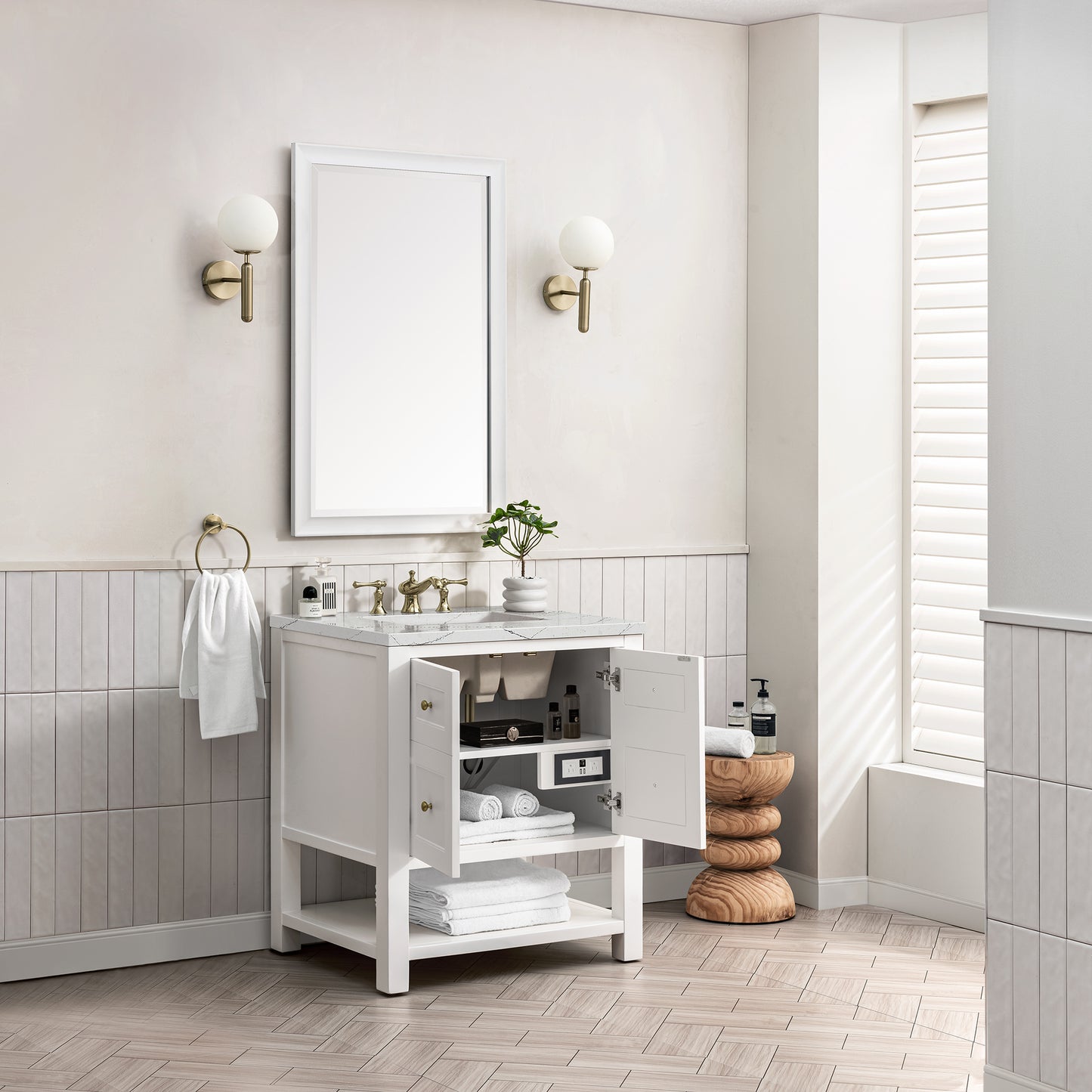 Breckenridge 30" Single Vanity, Bright White w/ 3CM Ethereal Noctis Top James Martin Vanities
