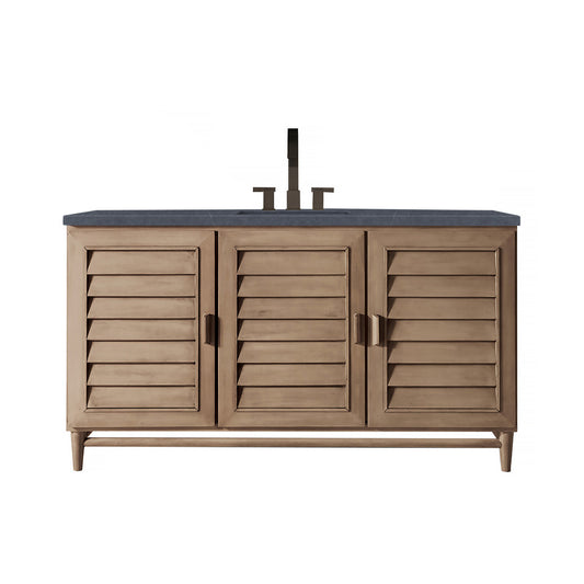 Portland 60" Single Vanity Whitewashed Walnut, w/ 3 CM Charcoal Soapstone Quartz Top James Martin Vanities