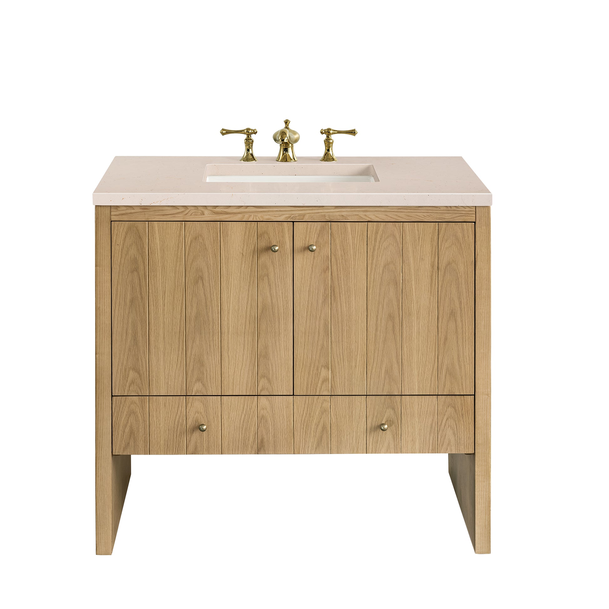 Hudson 36" Single Vanity, Light Natural Oak w/ 3CM Eternal Marfil Top James Martin Vanities