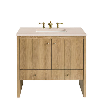 Hudson 36" Single Vanity, Light Natural Oak w/ 3CM Eternal Marfil Top James Martin Vanities