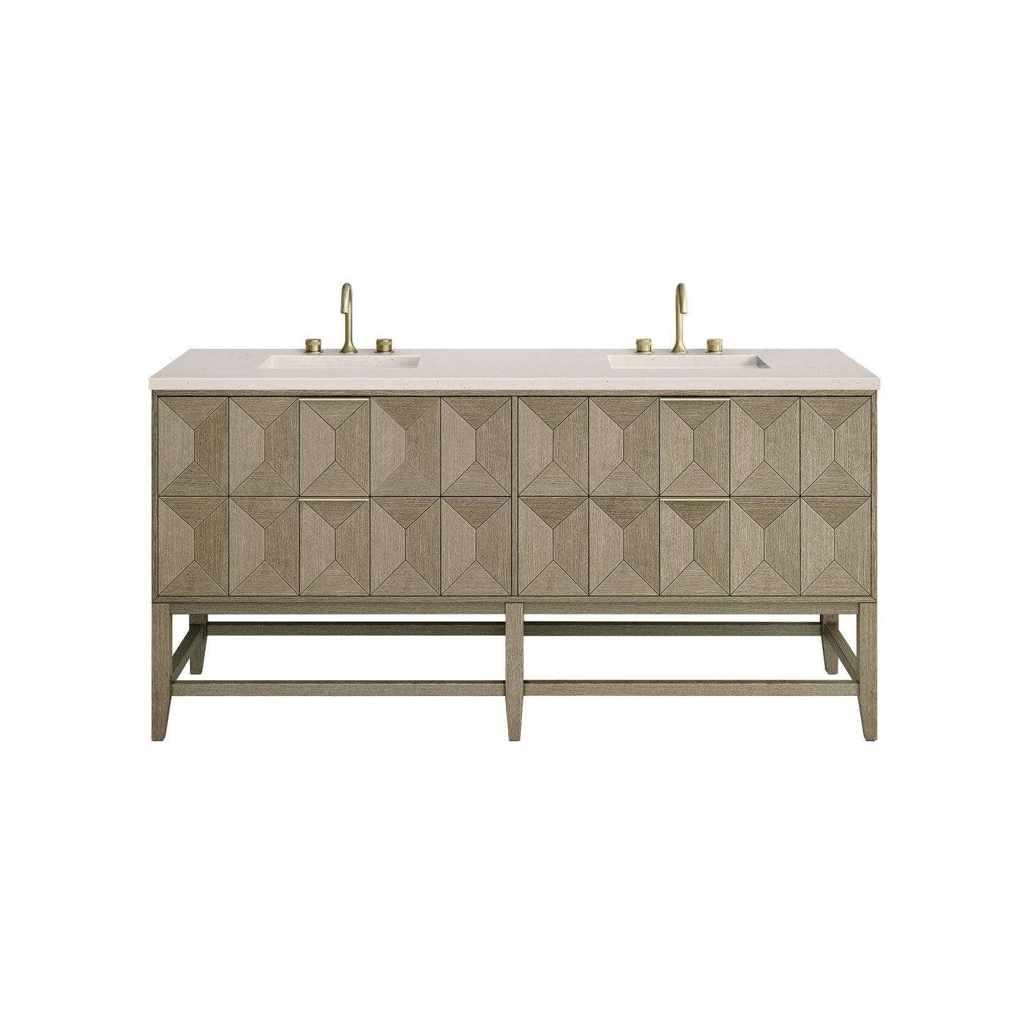 Emmeline 72" Double Vanity, Pebble Oak w/ 3CM Eternal Marfil Top James Martin Vanities