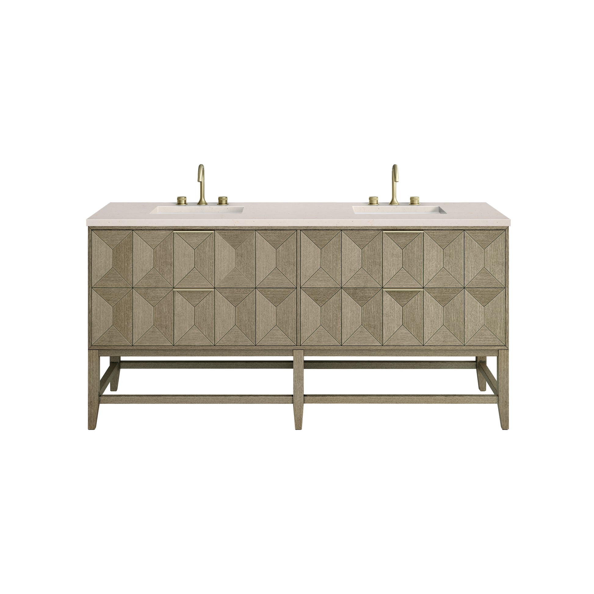 Emmeline 72" Double Vanity, Pebble Oak w/ 3CM Eternal Marfil Top James Martin Vanities