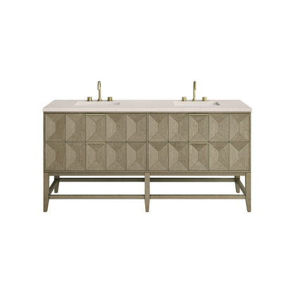 Emmeline 72" Double Vanity, Pebble Oak w/ 3CM Eternal Marfil Top James Martin Vanities