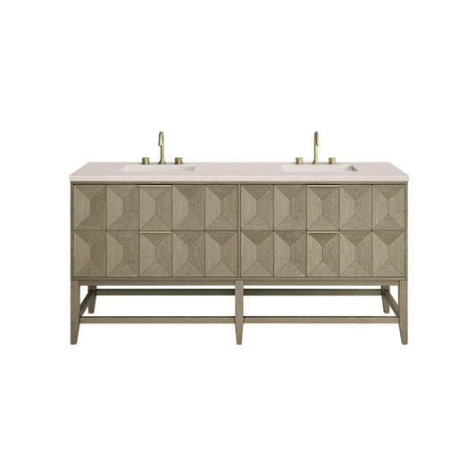 Emmeline 72" Double Vanity, Pebble Oak w/ 3CM Eternal Marfil Top James Martin Vanities