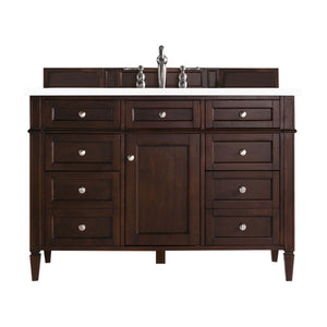 Brittany 48" Burnished Mahogany Single Vanity w/ 3 CM White Zeus Quartz Top James Martin Vanities