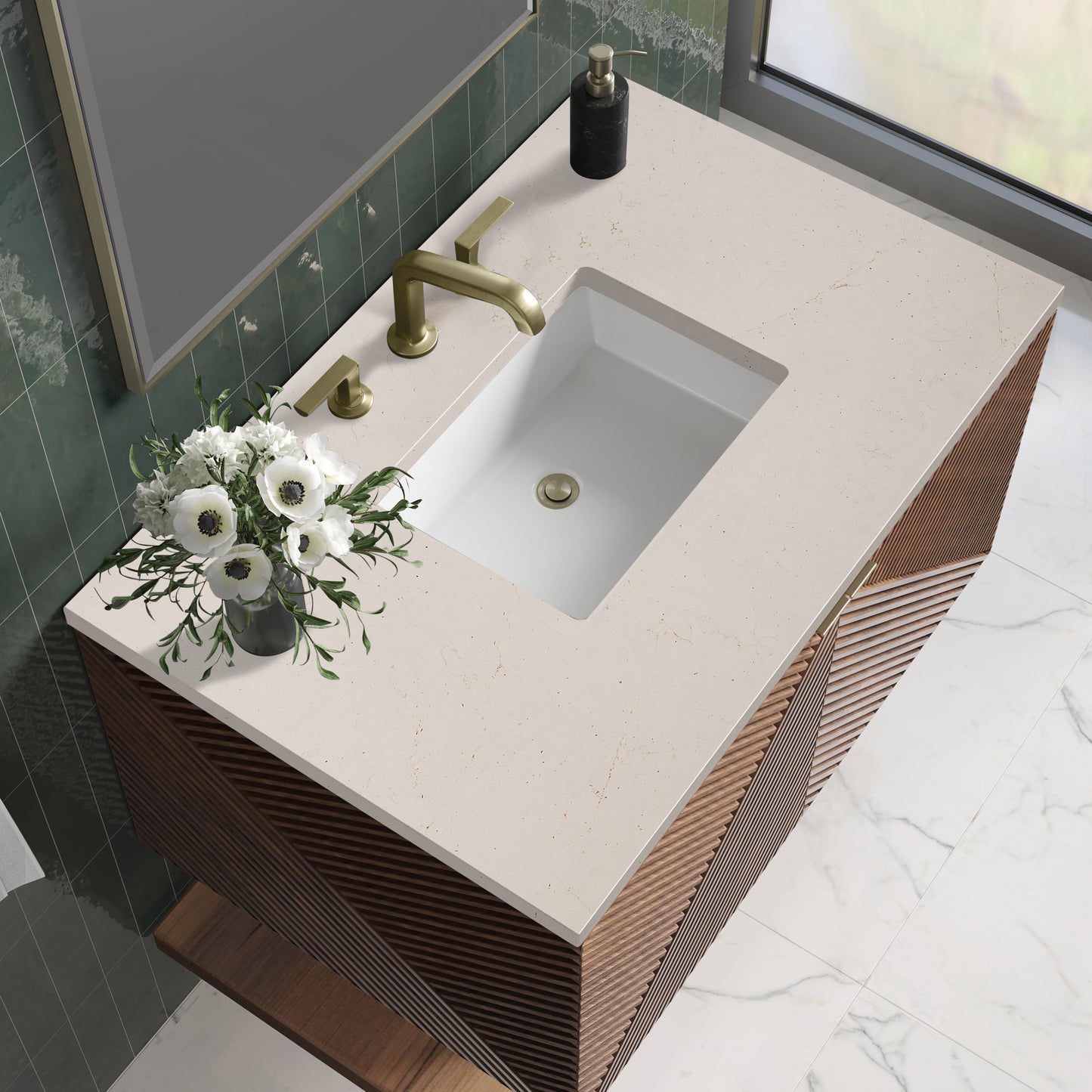 Bathroom Vanities Outlet Atlanta Renovate for LessMarcello 36" Single Vanity, Chestnut w/ 3CM Eternal Marfil Top