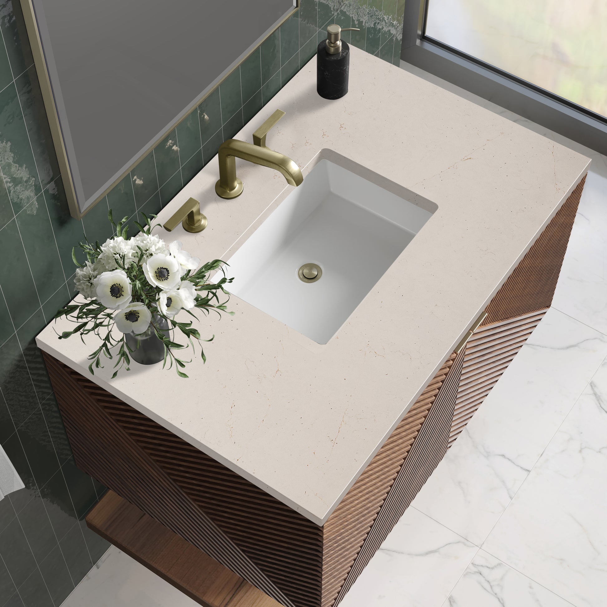 Bathroom Vanities Outlet Atlanta Renovate for LessMarcello 36" Single Vanity, Chestnut w/ 3CM Eternal Marfil Top