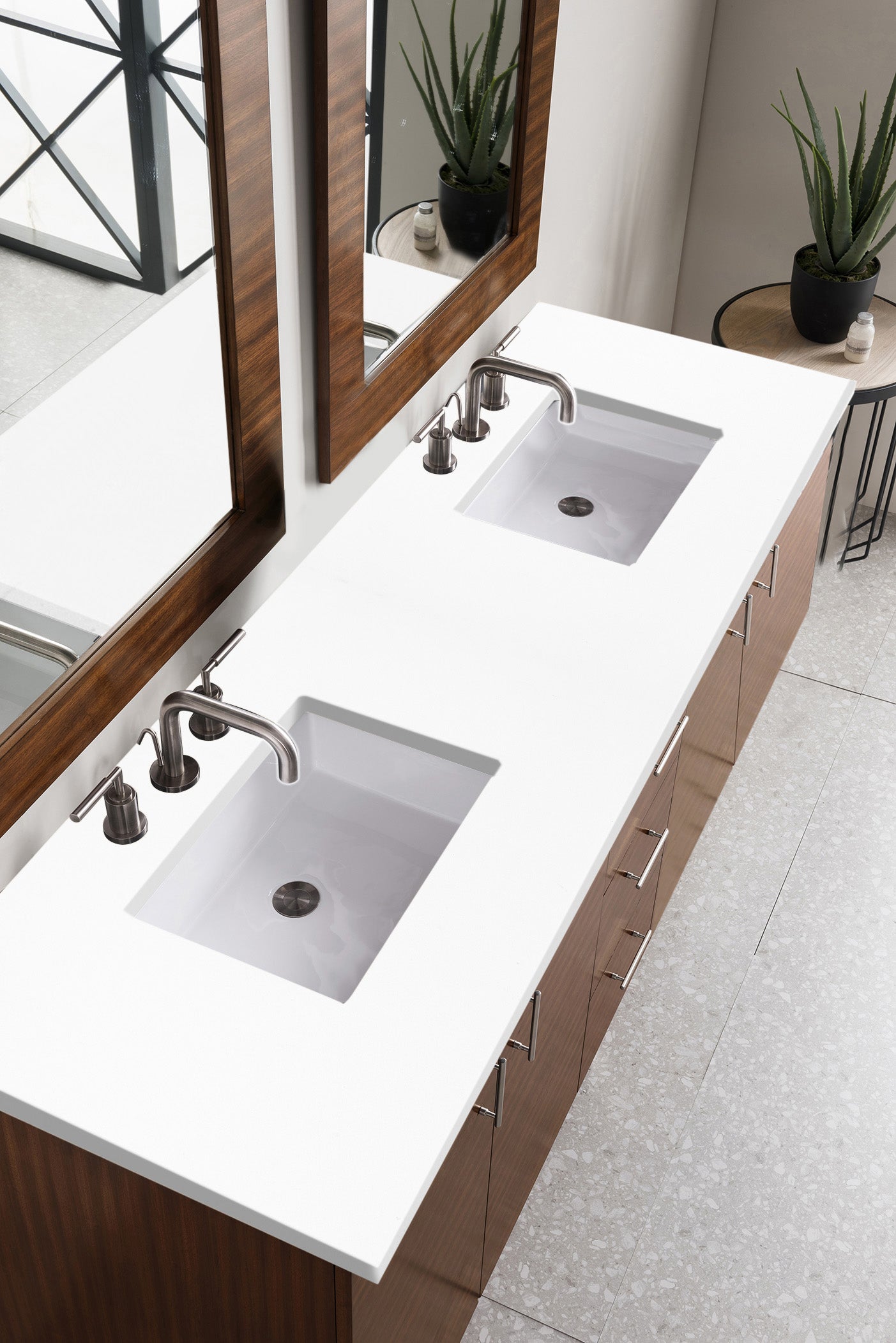 Metropolitan 72" Double Vanity, American Walnut, w/ 3 CM White Zeus Quartz Top James Martin Vanities